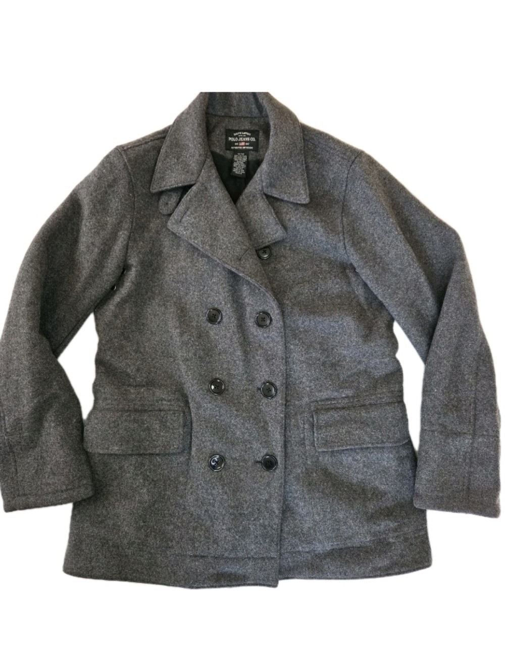 Vintage Polo Jeans Co Ralph Lauren Womens Wool Pea Coat Medium Gray